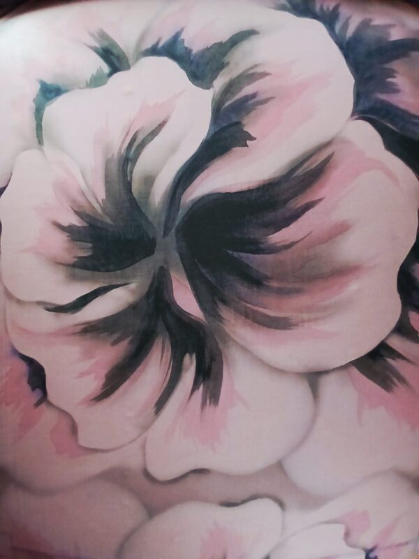 Voal din mătase naturală, cu imprimeu cu flori uriase, roz vintage, negru