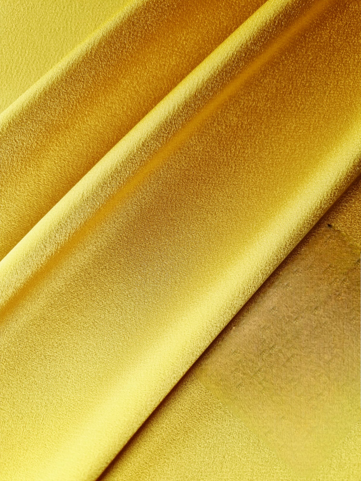 Țesătură crepe uni, naturală – dublu crepe, cu față dublă, mat/satinat, galben muștar - imagine 2
