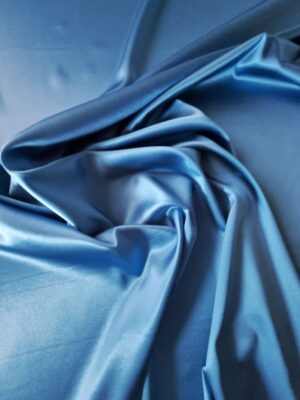 Țesătură crepe de chine din mătase naturală, cu 5% elastan, dublu față, satinată/mat, albastru/petrol
