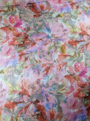 Țesătură organza din mătase naturală, cu design multicolor pastel