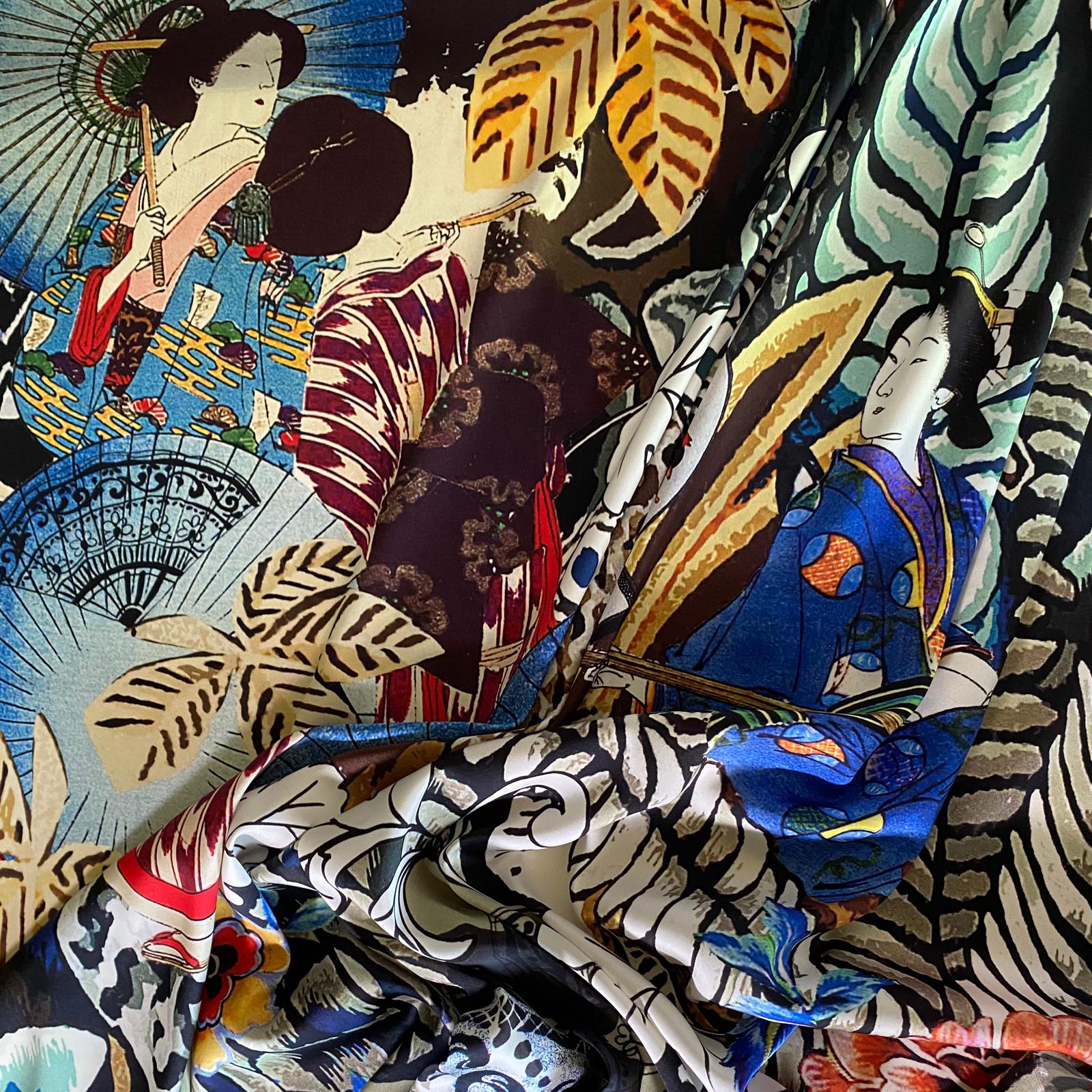 Tesatura crepe de Chine, design japonez, in culori contrastante - imagine 5