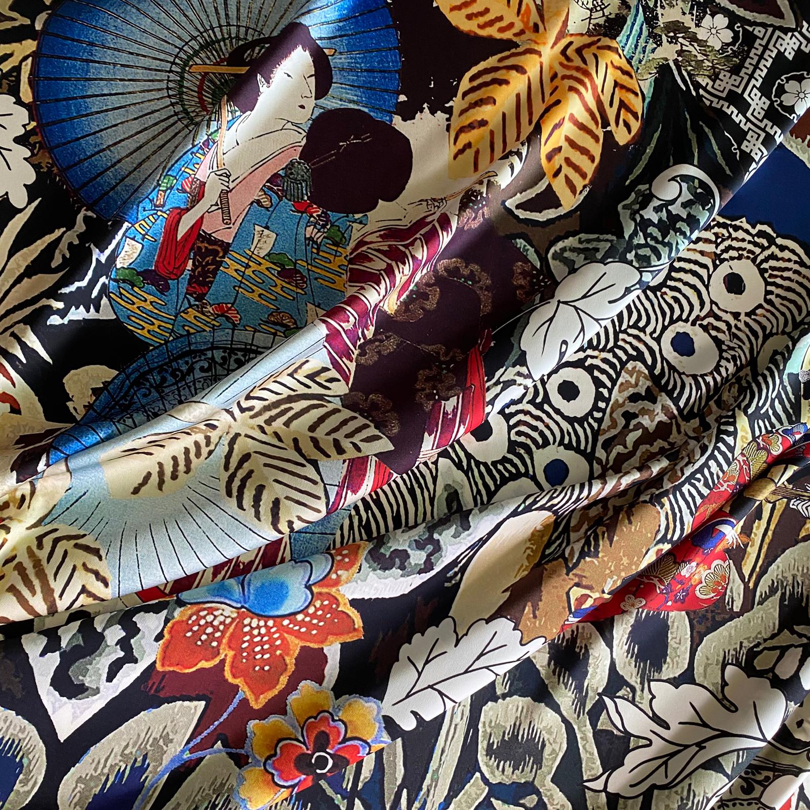 Tesatura crepe de Chine, design japonez, in culori contrastante - imagine 4