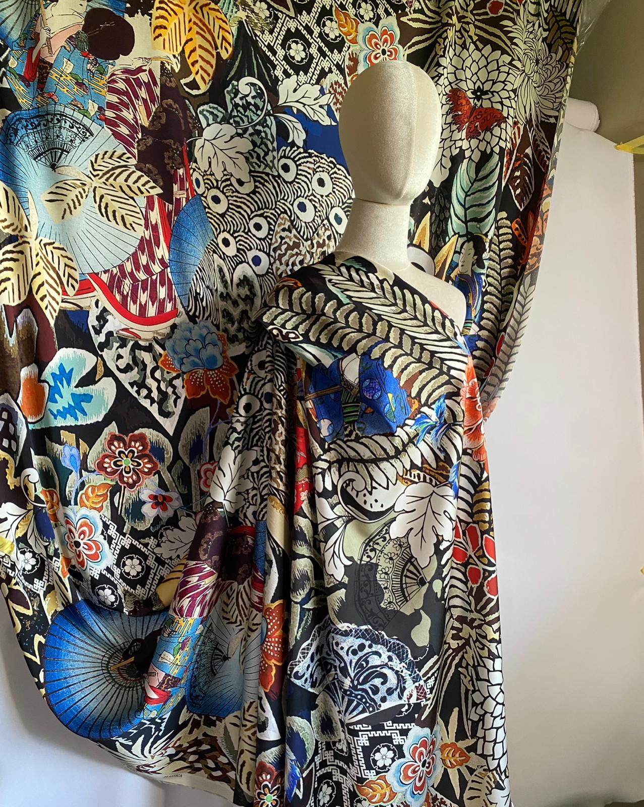 Tesatura crepe de Chine, design japonez, in culori contrastante - imagine 3