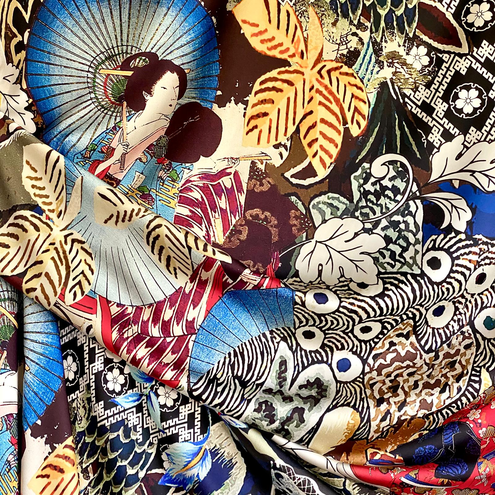 Tesatura crepe de Chine, design japonez, in culori contrastante - imagine 2